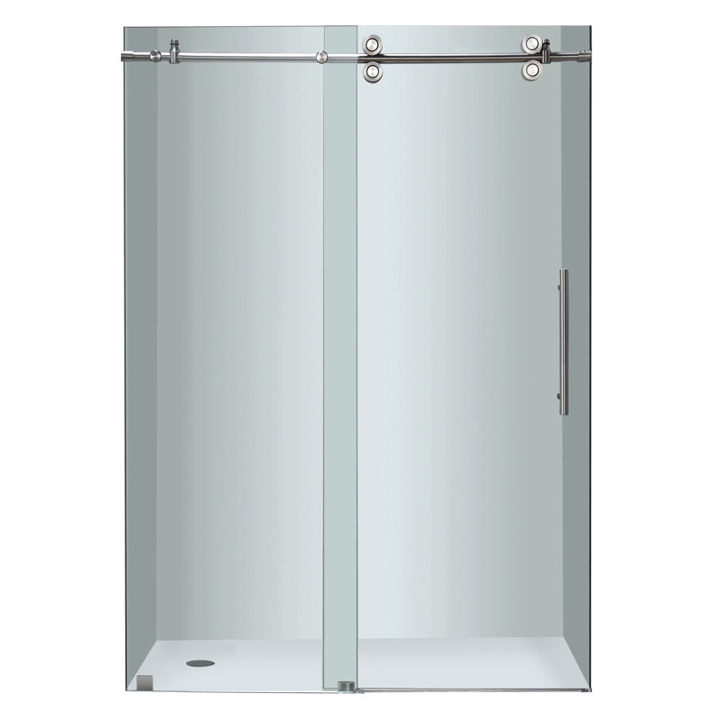 Langham 75" H Single Sliding Frameless Shower Door, Stainless Steel