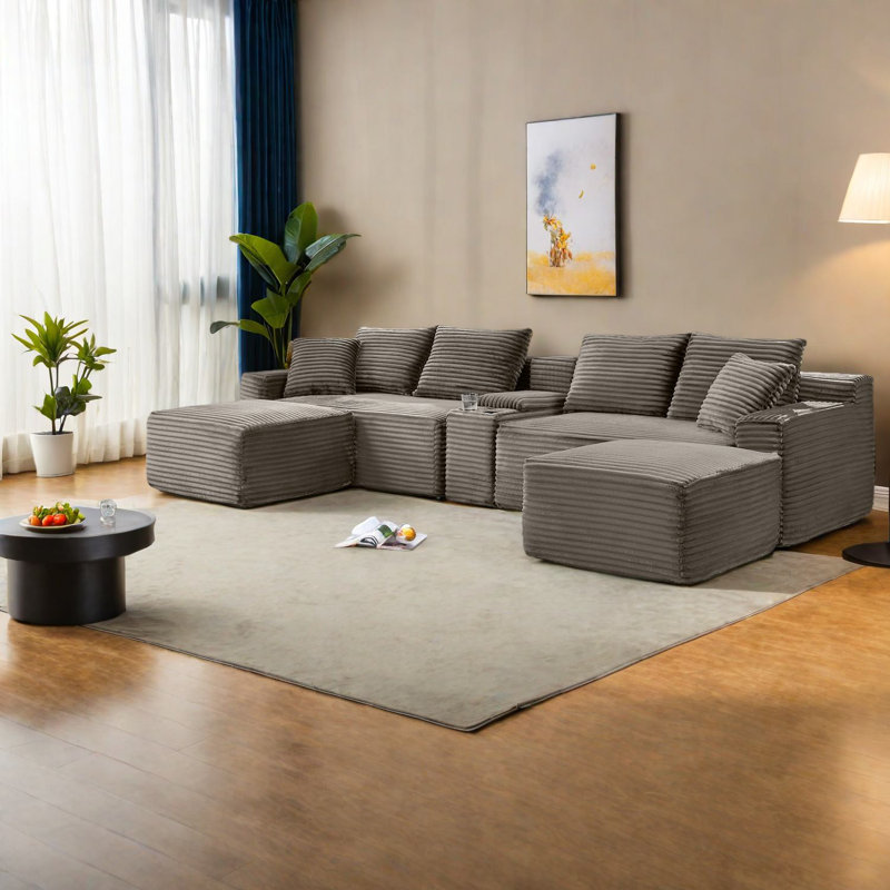 Canapé modulaire multifonctionnel en velours côtelé brun moderne pour le salon