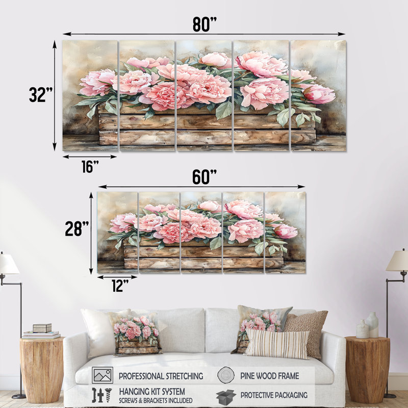 Farmhouse Chic Bouquet I - Chic - Art mural traditionnel pour le salon, H 32 po x l 80 po, 5