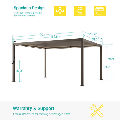 Solar LED Louvered Pergola, Outdoor Metal Pergola with LED Strip Lights, Patio Pergola with Adjustable Roof for Patio, Deck, Garden,Yard
