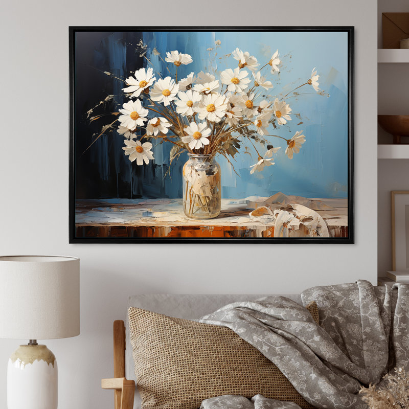«White Daisy Efflorescence Bouquet Serenity I», reproduction sur toile, Cadre flottant noir, H 24 po x l 32 po x P 1 po