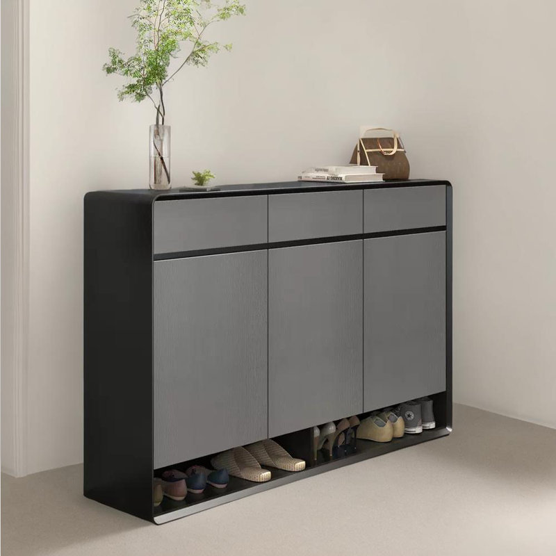 Solid wood shoe cabinet one household 20 - Pair Shoe Storage Cabinet, Black/Gray