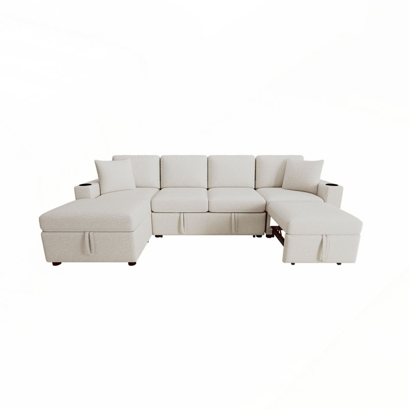 Canapé-lit modulaire convertible coulissant avec repose-pieds de rangement mobile pour le salon, Beige