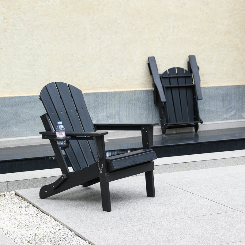 HDPE Folding Adirondack Chair - Weather-Resistant Outdoor Chair with Dual Cup Holders, 350lb Capacity & Wood Grain Texture for Patio, Deck, and Garden Relaxation