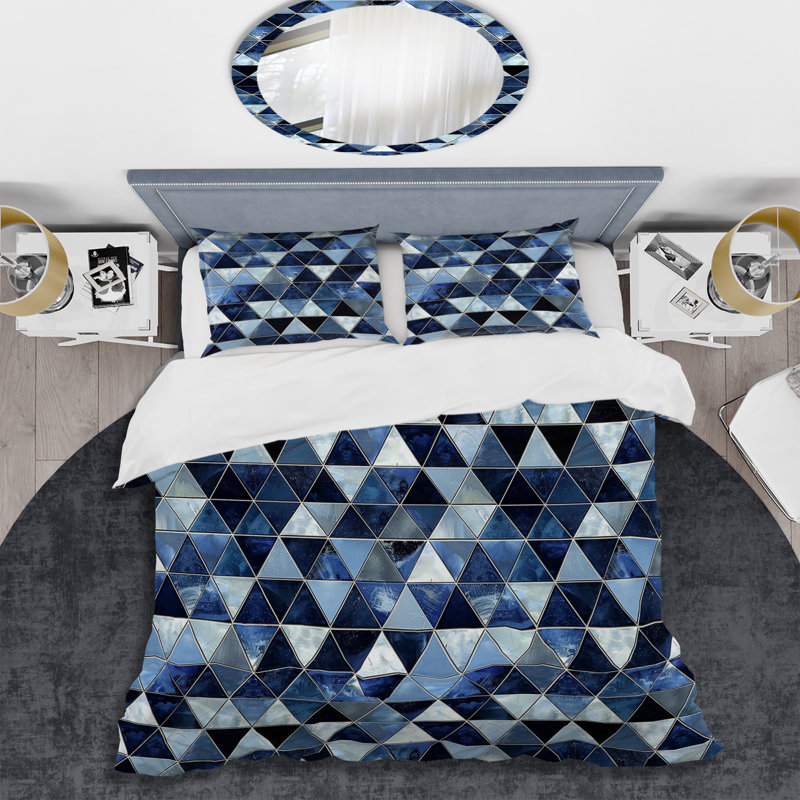 Ensemble de housse de couette moderne bleu et blanc Modern Triangles V, Housse de couette très grand et 2 très grandes t