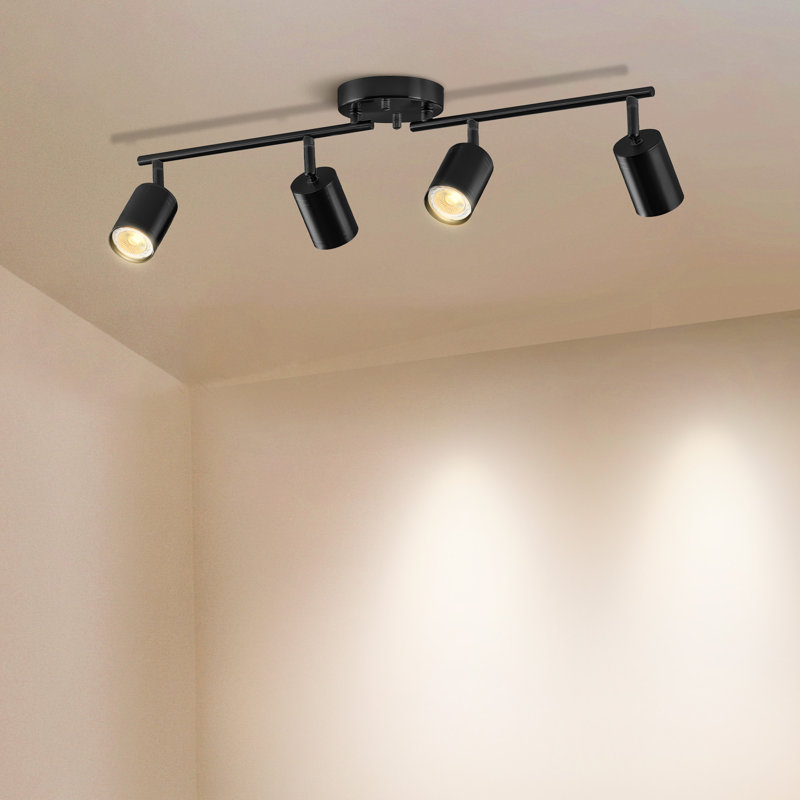 Matte Black Adjustable 4-Light Track Fixture with LED Bulbs