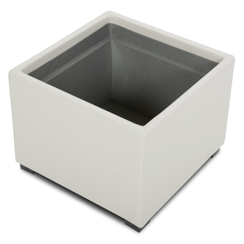 Stone Faux Leather Ottoman, Light Grey Pebbled Faux Leather