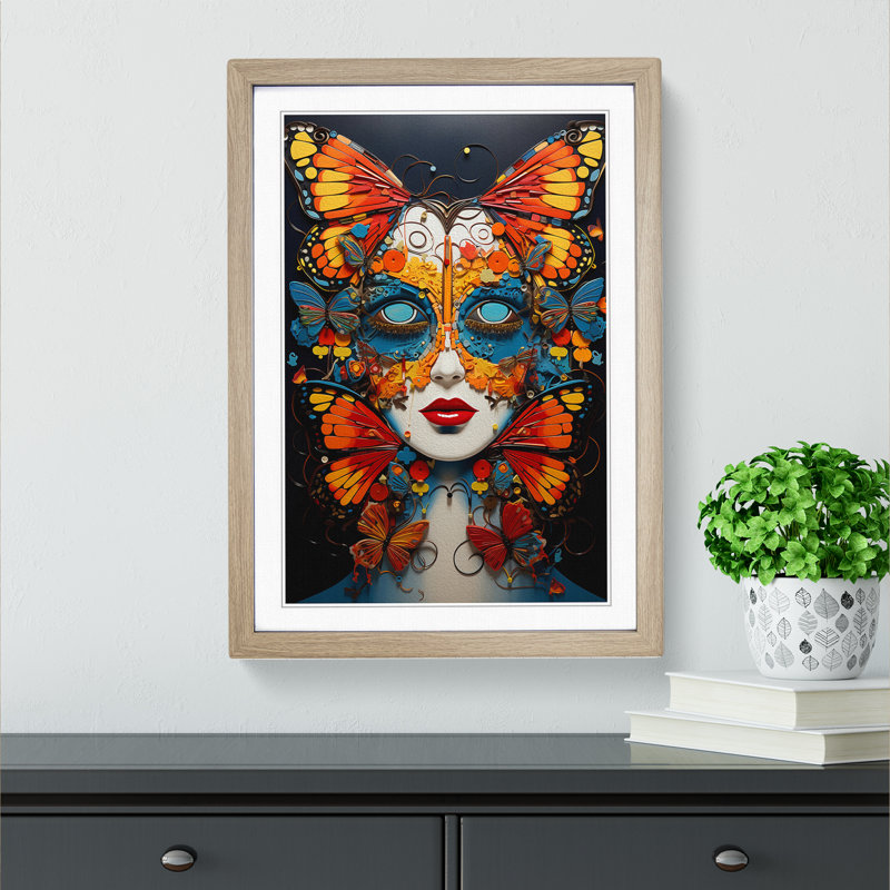 Butterfly Modern - Single Picture Frame Print on Wood, Oak Framed, 64cm H x 46cm W x 2cm D