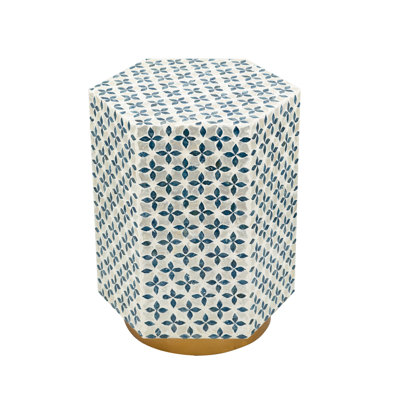 15x13x18.5" Hexagonal Accent Table With Blue Capiz Design And Gold Base