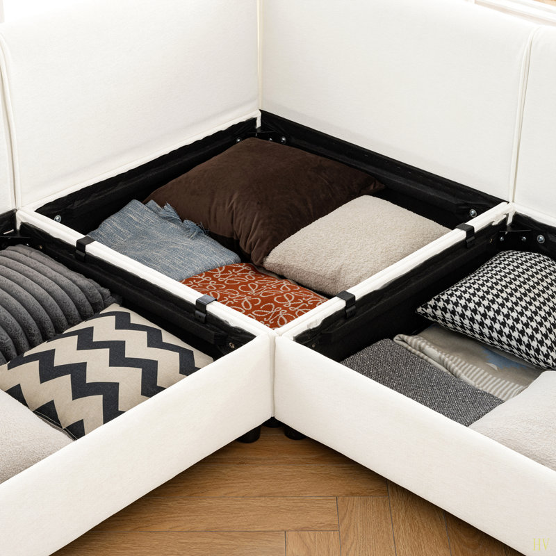 Canapé modulaire modulaire avec rangement, très grand canapé modulaire en forme de U pour le salon, canapé modulaire convertible avec repose-pieds de rangement, siège profond, dossier cylindrique et accoudoirs