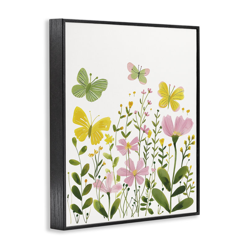 «Whimsical Garden Butterflies», estampe numérique par LSR Design Studio, H 30 po x l 24 po, Giclée encadrée noir minuit