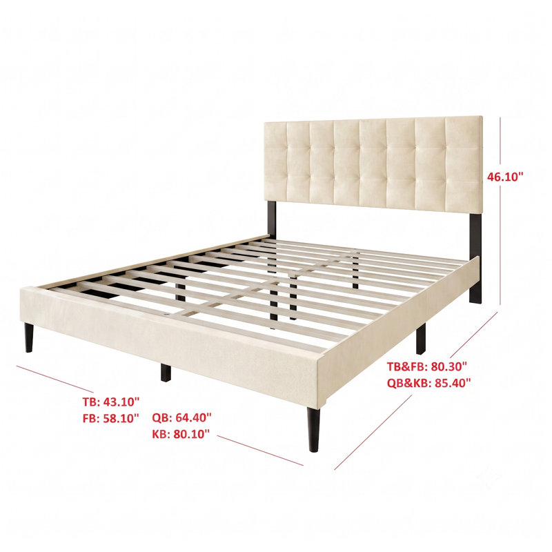 Yerington Upholstered Platform Bed, Twin, Beige