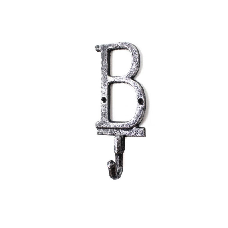 Crochet mural alphabet en fonte lettre b, Argent