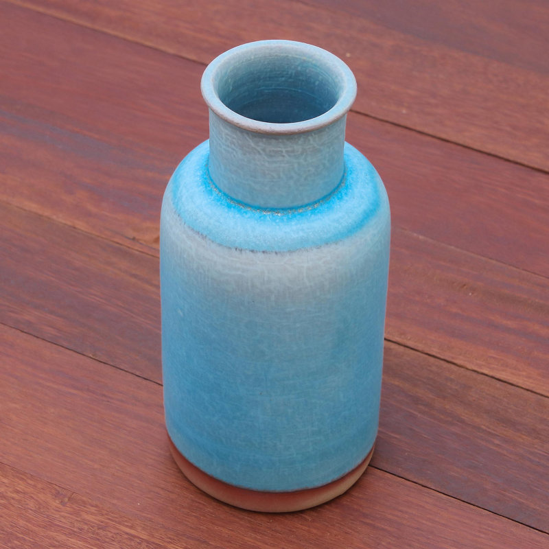 Vase de plancher en céramique turquoise 7,75 po