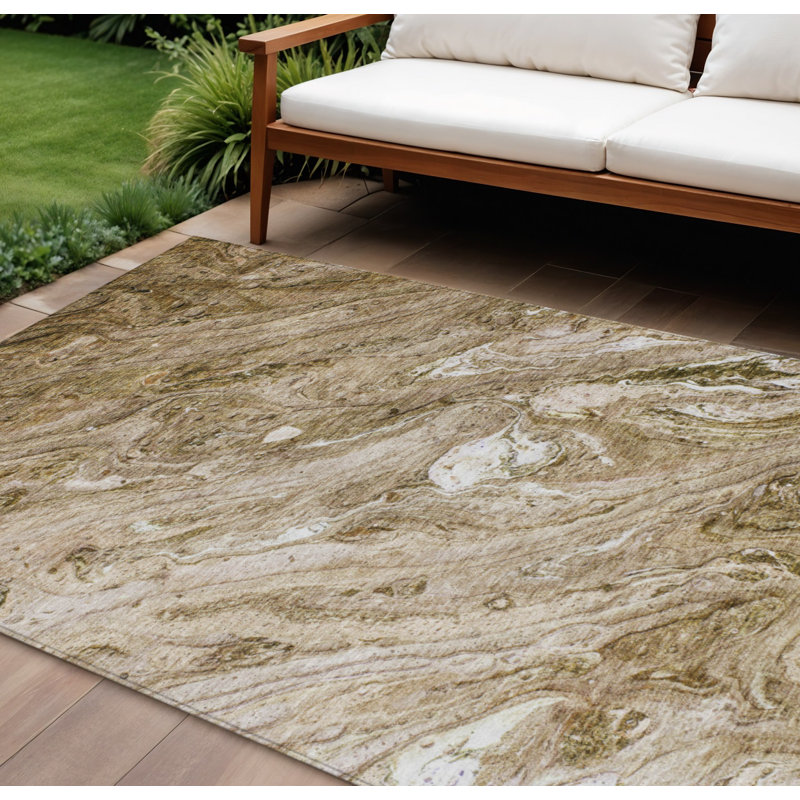 Tapis d'extérieur lavable abstrait brun clair et beige 8 pi x 10 pi