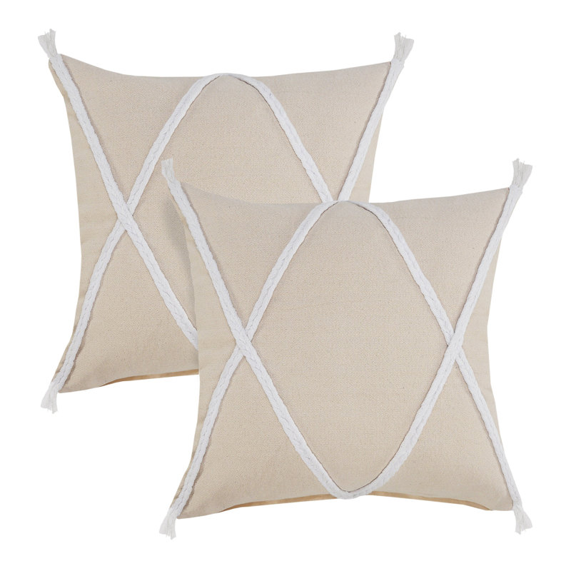 Ensemble de 2 coussins décoratifs à rayures en coton faits à la main Coastal Diamond, Beige
