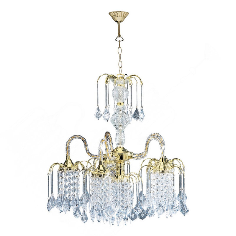Lustre en métal de 25 po de hauteur avec finition en laiton poli et accents de cristal