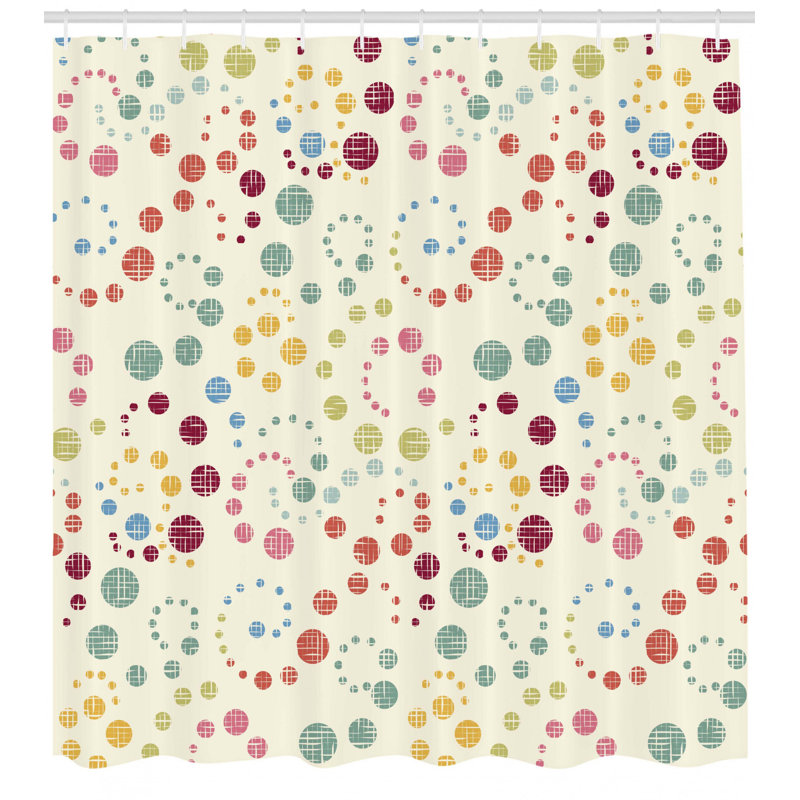 Seafoam Ivory Grunge Polka Dots Fabric Shower Curtain