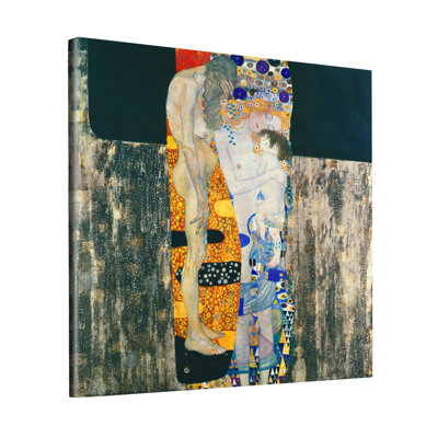 Impression sur toile encadrée, "Trois âges de la femme" par Gustav Klimt, art mural pour le salon, décorations de bureau à domicile (cadre en bois mince, 16 po x 16 po)