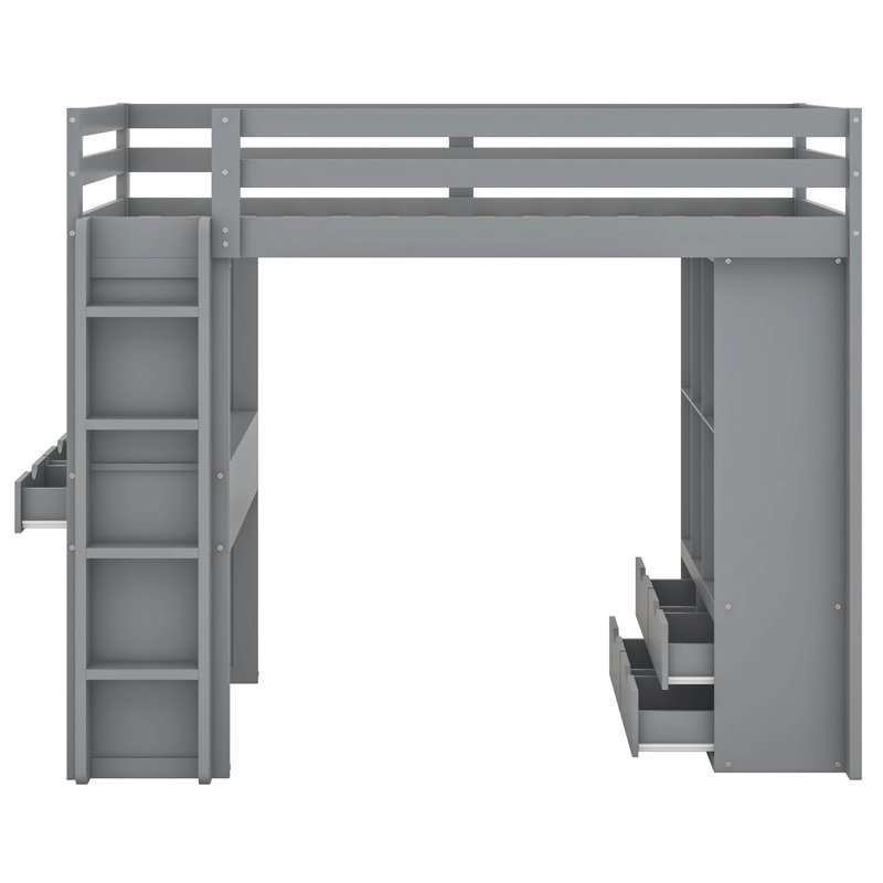 Lit mezzanine simple avec tiroirs Jaquaylin, Gris