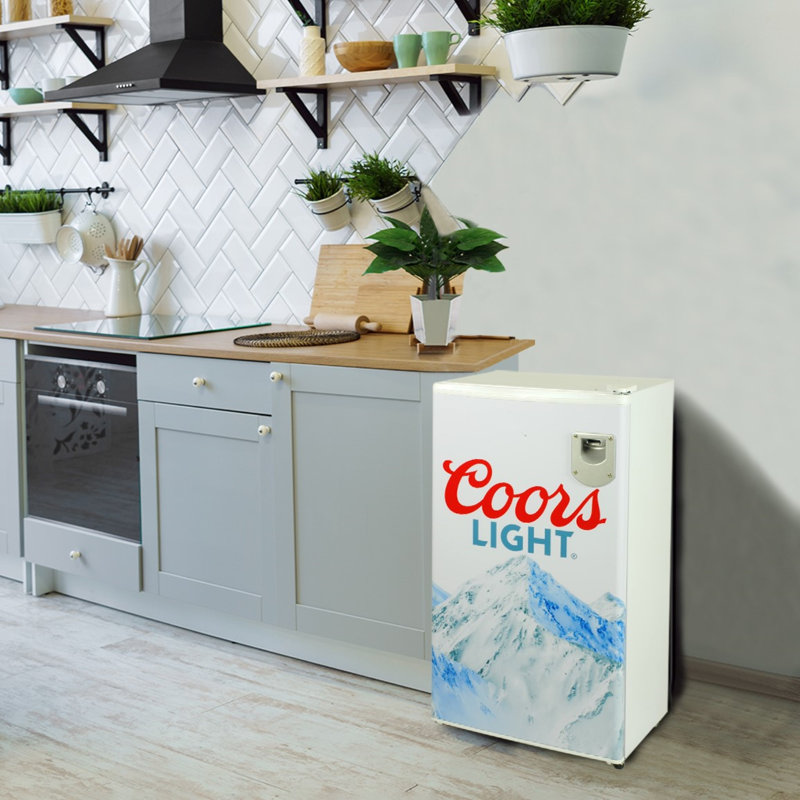Coors Light 3.2 Cu. Ft. Mini Fridge with Built-In Bottle Opener, Compact Refrigerator for Dorm Room, Office & Bedroom, Freestanding Beverage Refrigerator, White