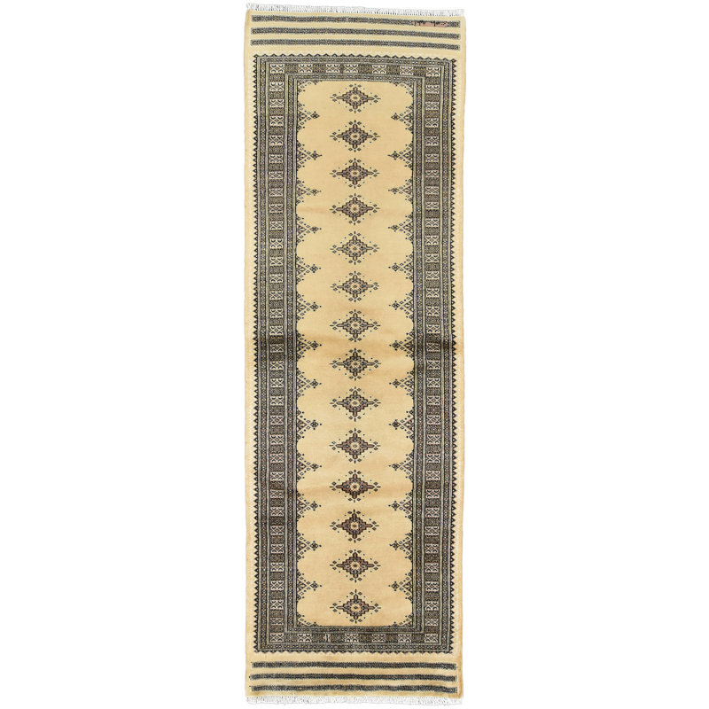 Tapis de couloir oriental beige en laine noué à la main 2 pi 7 po x 7 pi Bokhara Jaldar