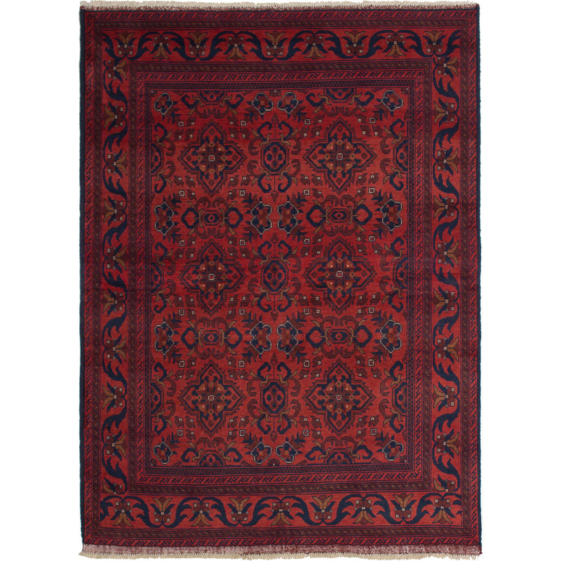 Tapis unique en laine noué à la main rouge de 4 pi 11 po x 6 pi 8 po Lexi-Mai