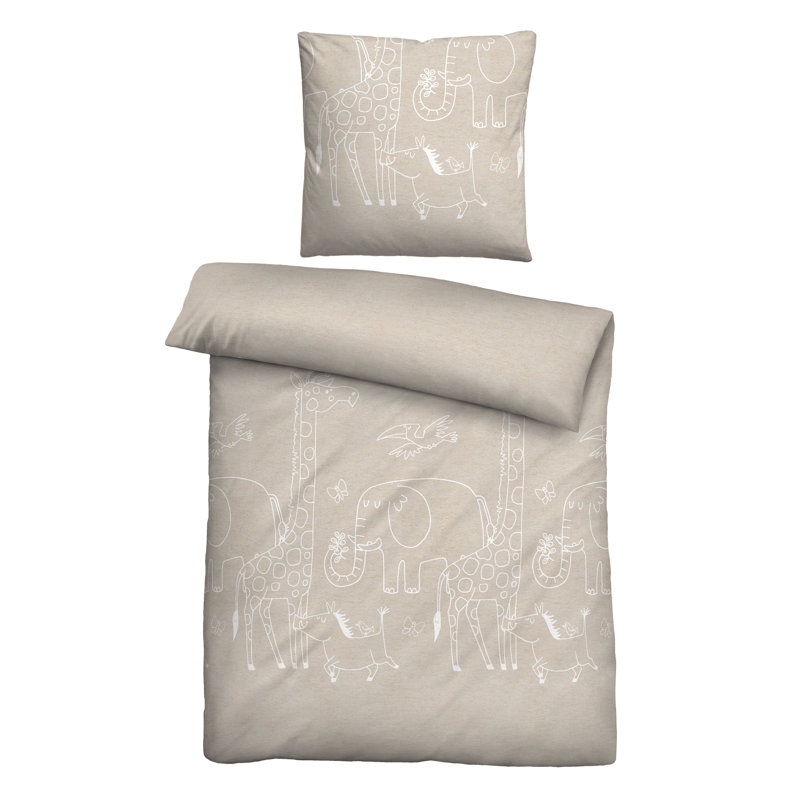 Biberna Melange-Flanell Bettwäsche 0840520 TIERE Cotton Animal Print Duvet Cover with Pillow Shams Included
