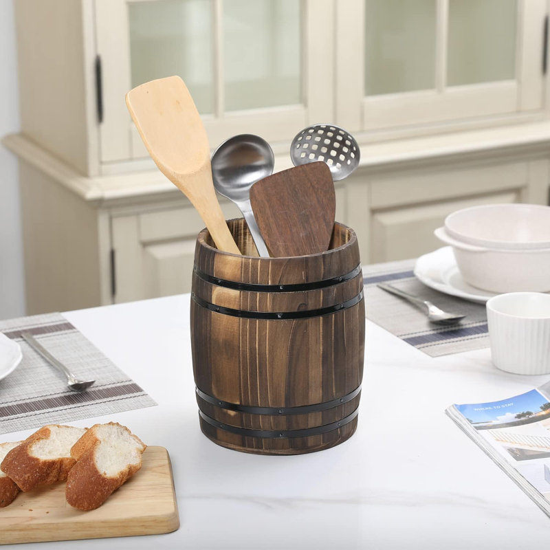 Wood Round Utensil Crock