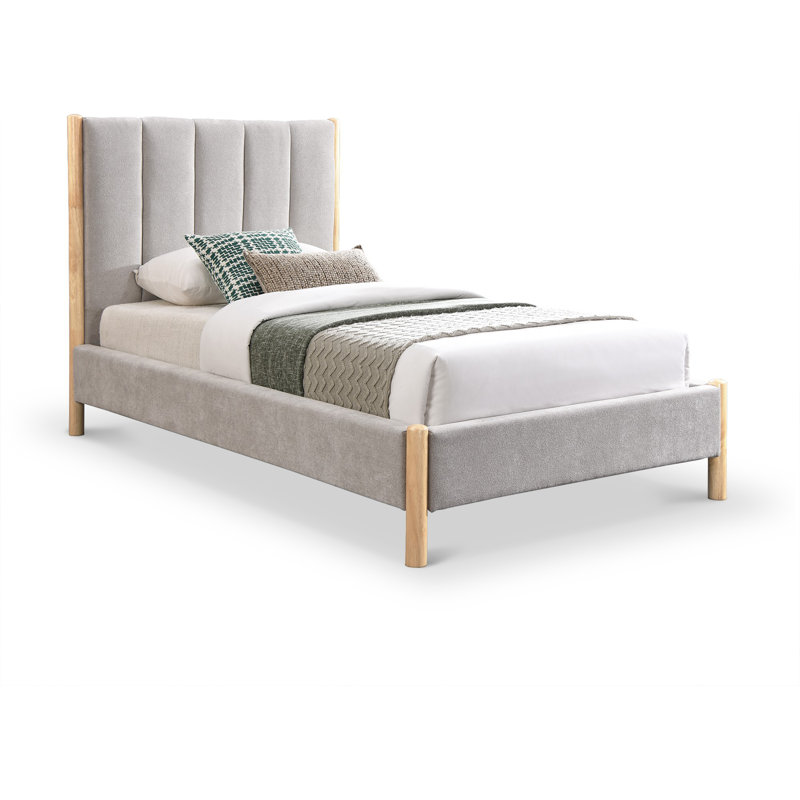 Lit à panneau tapissier Gasaway, Simple, Tissu de polyester gris