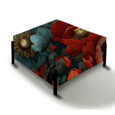 Blue And Red Poppy Flowers Pattern - Floral Large Square Ottoman