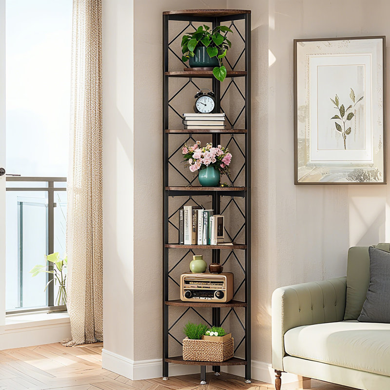 7-Tier Corner Bookcase, 78.7" Slim Corner Storage Rack