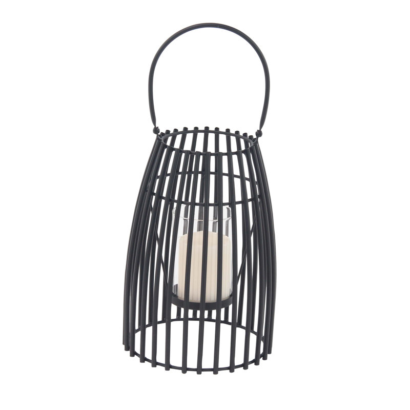 Lanterne bougie en fer et verre Enya, Noir, H 12 po x l 8 po x P 8 po