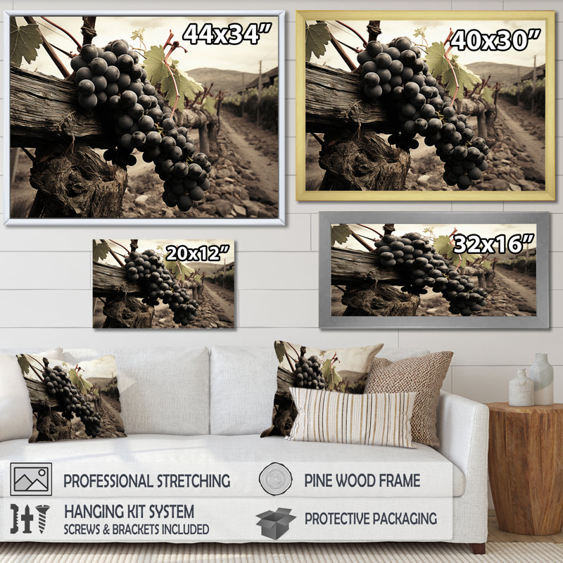 Vintage Charm Winery - vignoble, art mural, H 24 po x l 32 po x P 1 po, Cadre flottant blanc