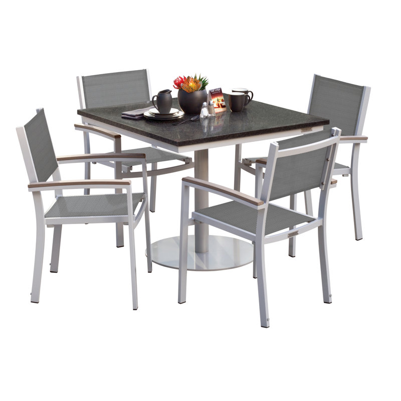 Travira Stacking Patio Arm Chair, Titanium Basketweave, Tekwood vintage, Flint