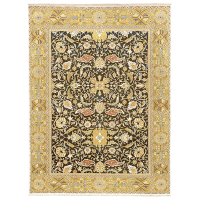 Hand Knotted Wool Area Rug in Black And Gold