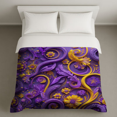 Housses de couette tourbillons mauves et jaunes