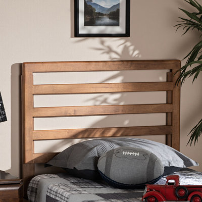 Ansel Twin Size Headboard In Ash Walnut Finish With Wide Slats, 49.86" H X 37.73" W X 0.52" D