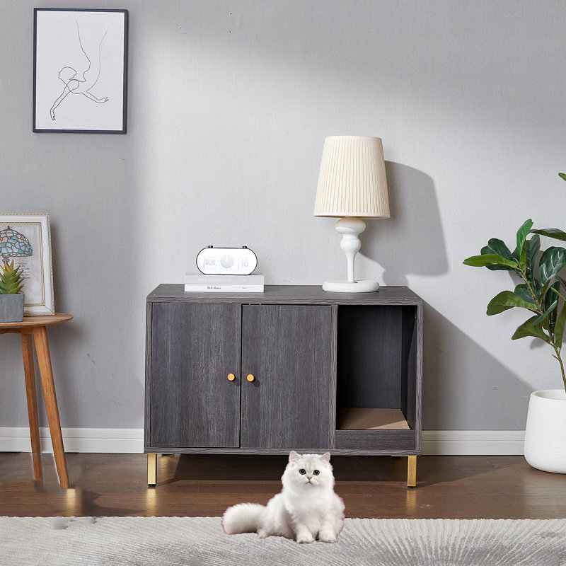 Toilette cachée moderne en bois gris foncé pour bac à litière
