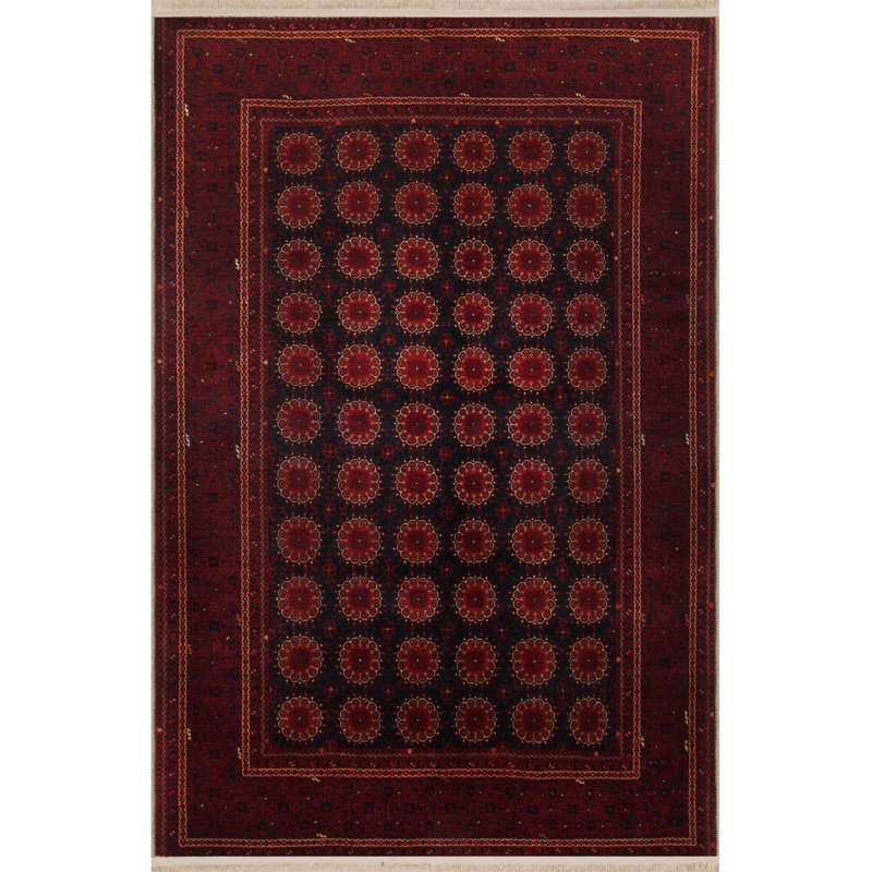 Tapis décoratif rétro à motif traditionnel rouge et noir, Sous-tapis rectangulaire 2 pi 6 po x 4 pi 11 po