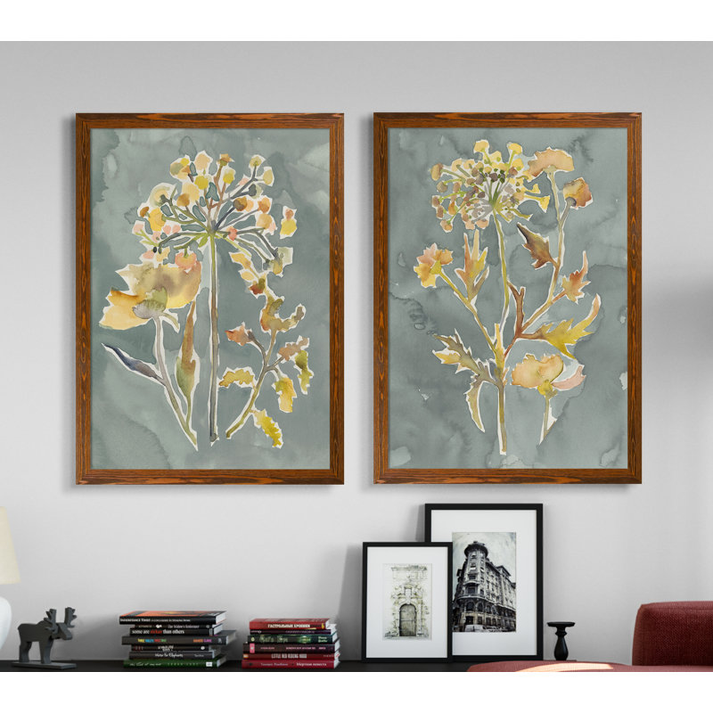 «Collection Florals I», ensemble de 2 reproductions d'art encadrées, H 20 po x l 16 po, Cadre ébène, Érable