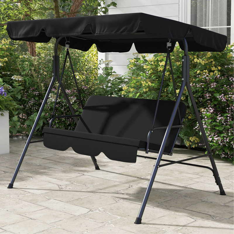 Balancelle d'extérieur 3 places avec coussin amovible, Noir