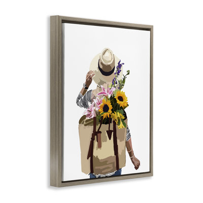 Woman Carrying Floral Backpack