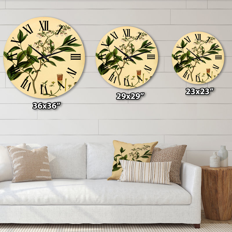Vintage Plant Life V - Horloge murale traditionnelle, Surdimensionné