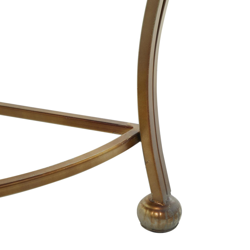 Gold Metal Demilune Console Table with Ornate Scroll Legs