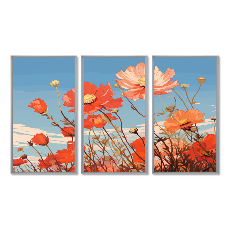 Visconti - ensemble d'art mural coquelicot, H 40 po x l 60 po x P 1 po, Encadrement argenté
