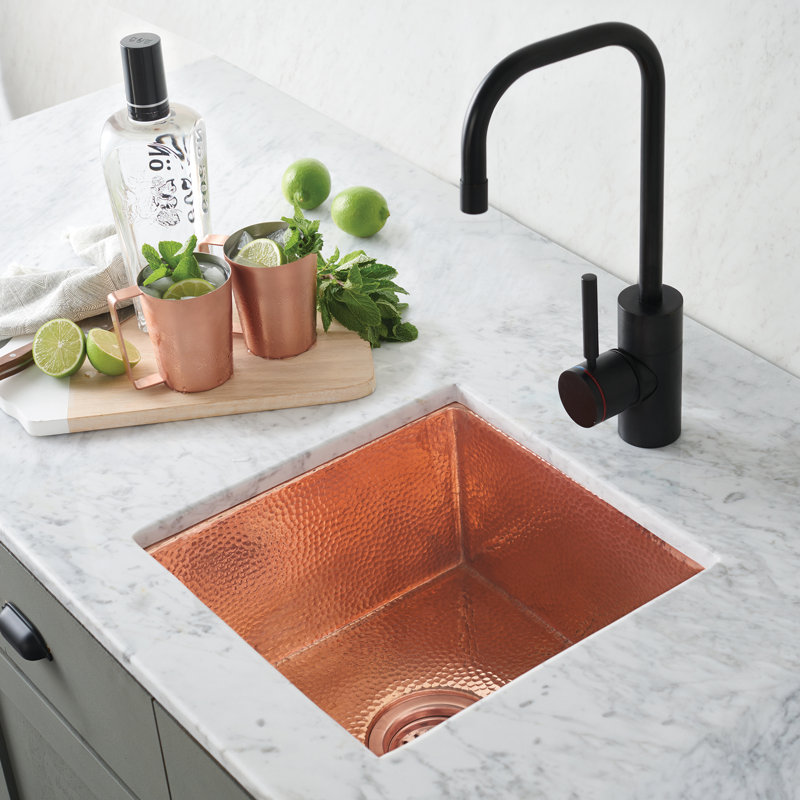 Cantina 15" L x 15" W Hand-Hammered Copper Undermount Kitchen Sink, Polished Copper