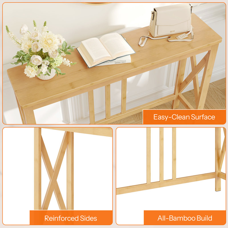 39.4'' W Narrow Console Table, Bamboo Sofa Table for Small Spaces