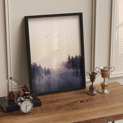 "Oiseaux sur fond dégradé mauve et orange, forêt, nature, petit décor, œuvre d'art moderne"