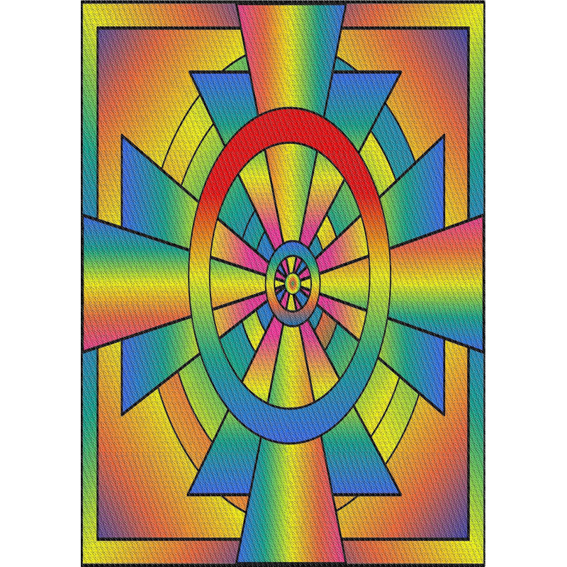 Tapis bleu/orange/vert à motif, Rectangle 5 pi x 7 pi